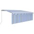 Toldo retráctil manual con persiana y LED azul y blanco 4x3
