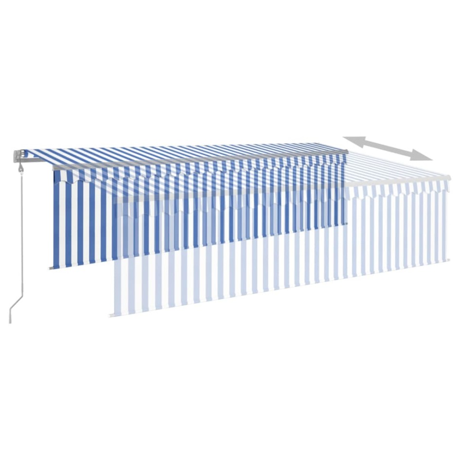 Toldo retráctil automático con persiana azul y blanco 5x3