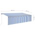 Toldo retráctil automático con persiana azul y blanco 5x3