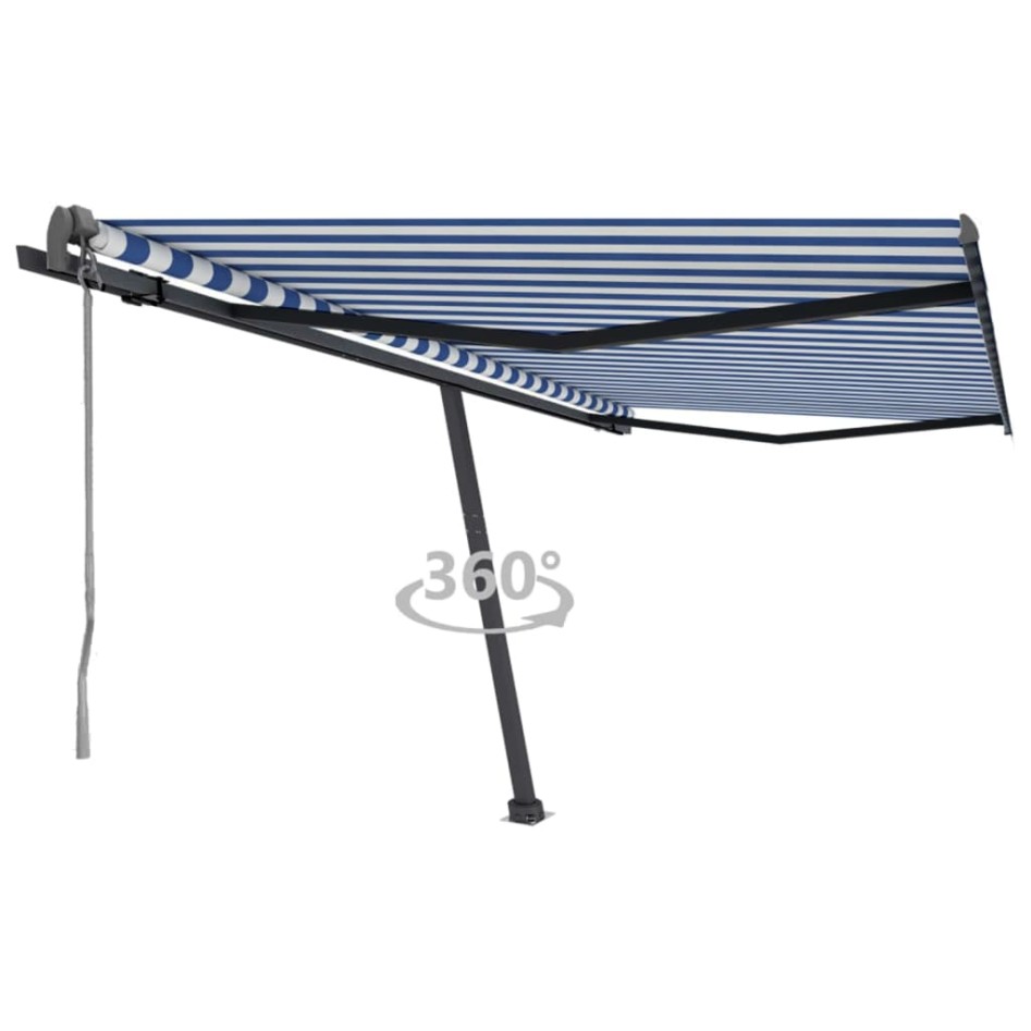 Toldo de pie automático azul y blanco 400x350