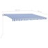 Toldo manual retráctil con postes azul y blanco 4,5x3,5