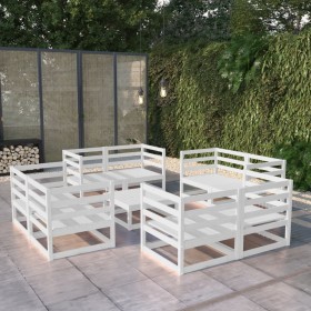 Set de salón de jardín de 9 piezas blanco madera maciza