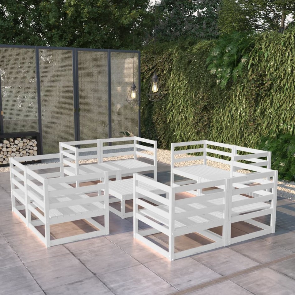 Set de salón de jardín de 9 piezas blanco madera maciza