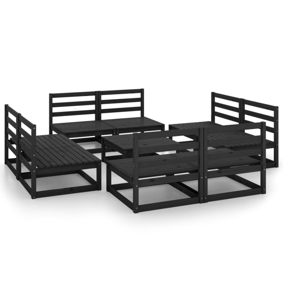 Juego de muebles de jardín 9 piezas negro madera madera