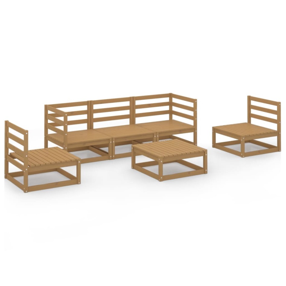 Muebles de jardín 6 piezas marrón miel madera maciza de
