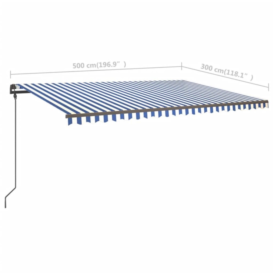 Toldo manual retráctil con LED azul y blanco 5x3