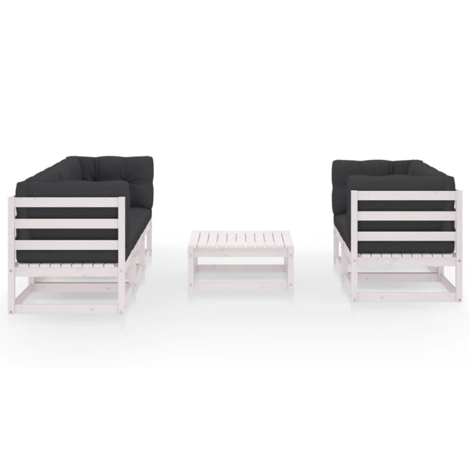 Muebles de jardín 6 piezas con cojines de madera de pino