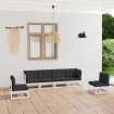 Juego de muebles de jardín 6 pzas y cojines madera pino maciza