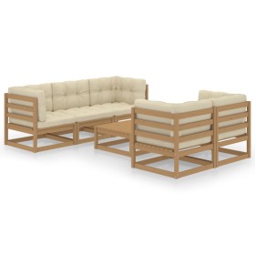 Muebles de jardín 6 piezas con cojines de madera de pino