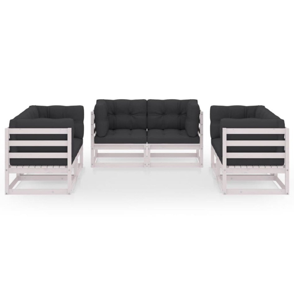 Juego de muebles de jardín 6 pzas y cojines madera pino