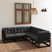 Juego de muebles de jardín 5 pzas y cojines madera pino maciza