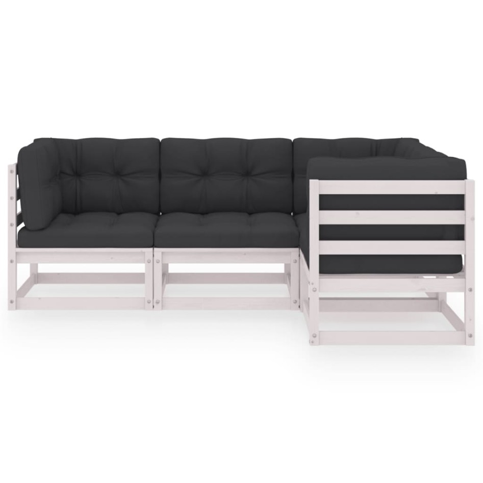 Juego de muebles de jardín 4 pzas y cojines madera pino