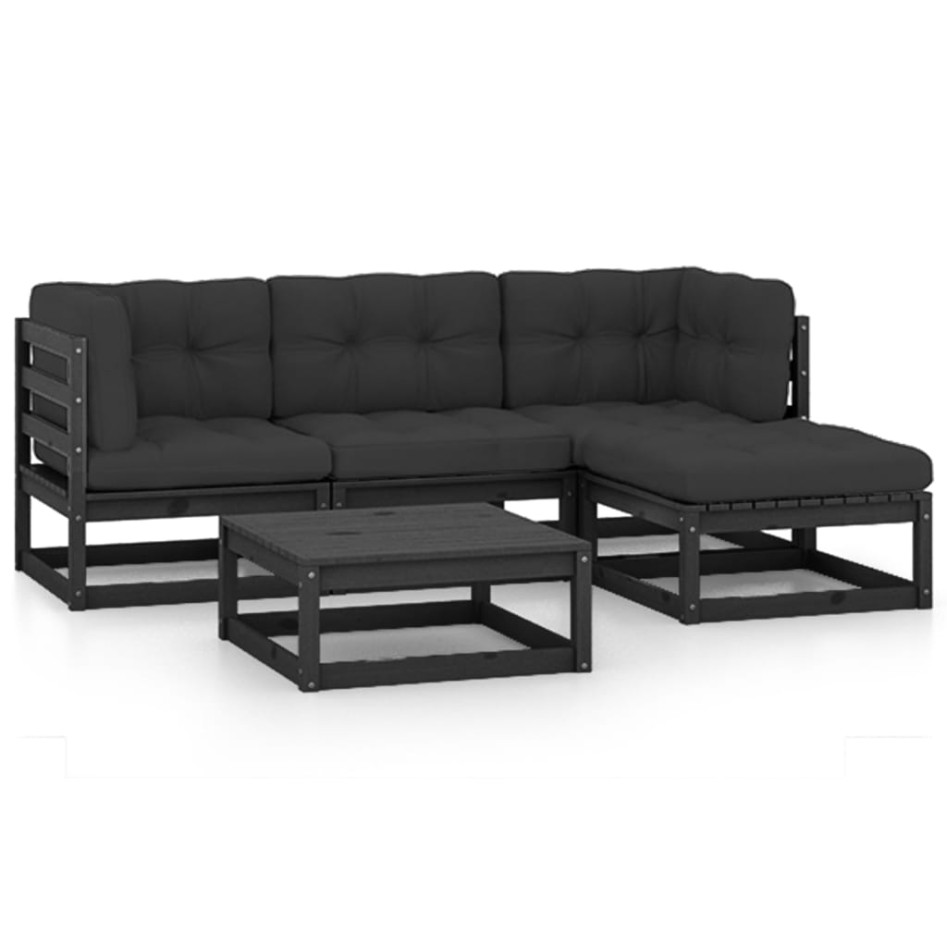 Juego de muebles de jardín 5 pzas y cojines madera pino