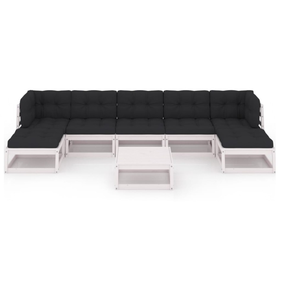 Set muebles jardín con cojines 8 pzas madera maciza pino