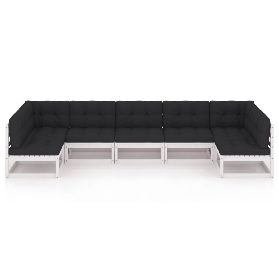 Set muebles jardín 7 pzas con cojines madera maciza pino
