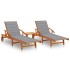 Tumbonas con mesa y cojines 2 uds madera maciza de