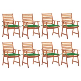 Sillas comedor de jardín y cojines 8 uds madera maciza