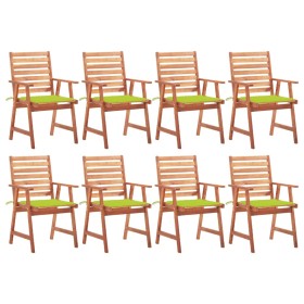 Sillas comedor de jardín y cojines 8 uds madera maciza