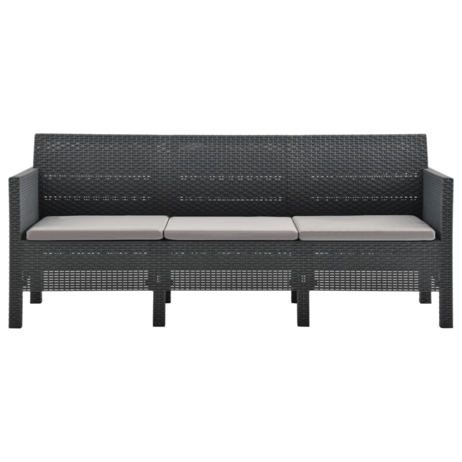 Set de muebles de jardín 3 pzas cojines PP ratán gris