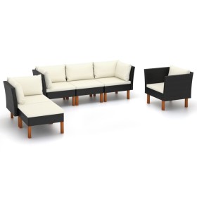 Set muebles de jardín 9 pzas ratán sintético eucalipto