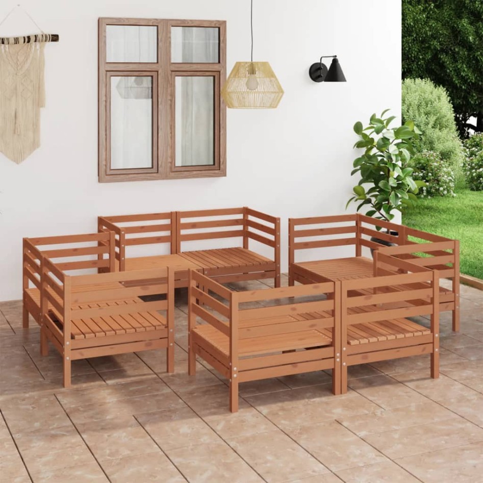 Juego muebles de jardín 8 pzas madera maciza pino marrón