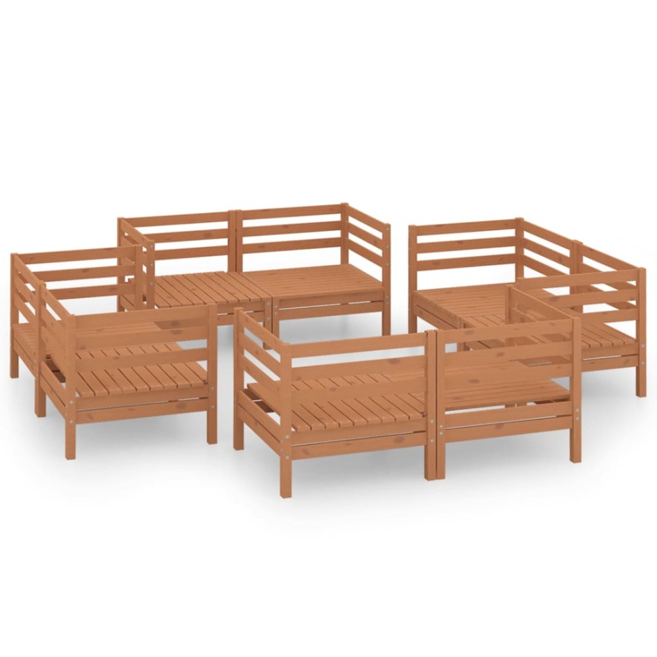 Juego muebles de jardín 8 pzas madera maciza pino marrón