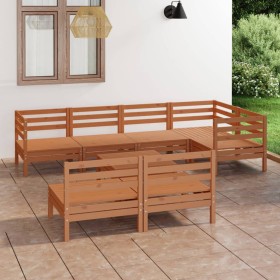 Juego muebles de jardín 8 pzas madera pino maciza marrón