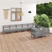 Juego de muebles de jardín 9 piezas madera maciza de pino gris
