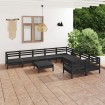 Juego de muebles de jardín 10 pzas madera de pino maciza negro