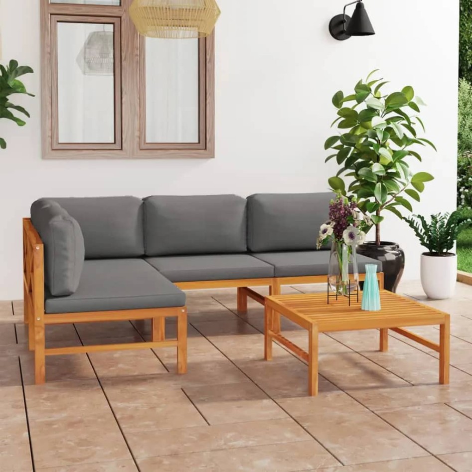 Set de muebles de jardín 5 pzas madera de teca y cojines