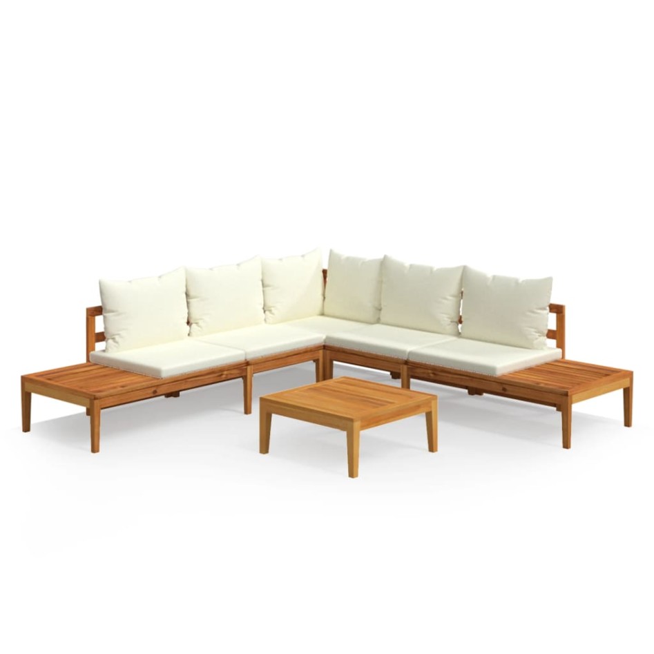 Set muebles de jardín 4 pzas cojines crema madera de