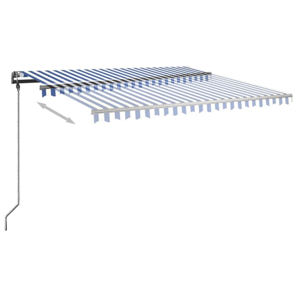 Toldo de pie retráctil manual azul y blanco 400x300