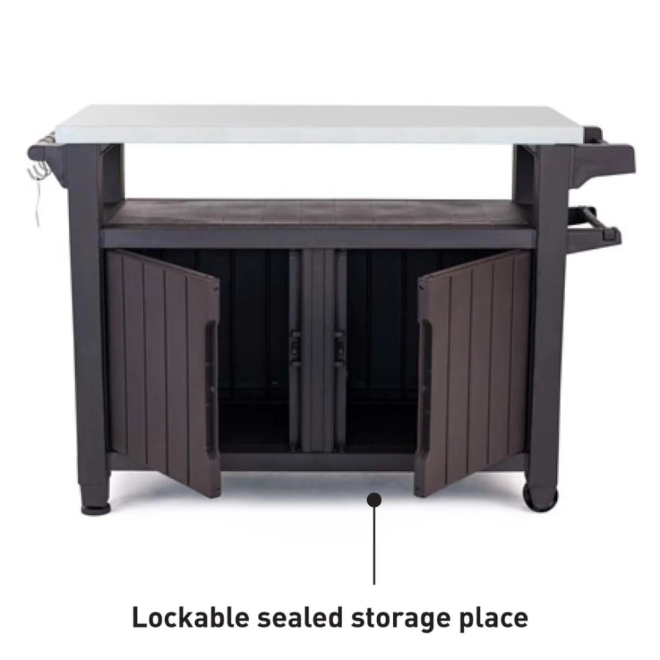 Keter Mesa de jardín multifuncional para barbacoa Unity XL look