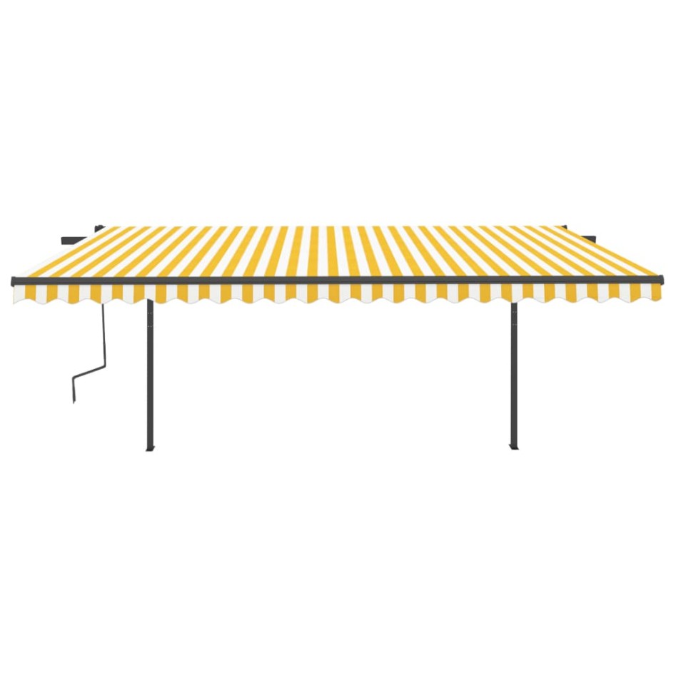 Toldo manual retráctil con postes amarillo y blanco 5x3,5