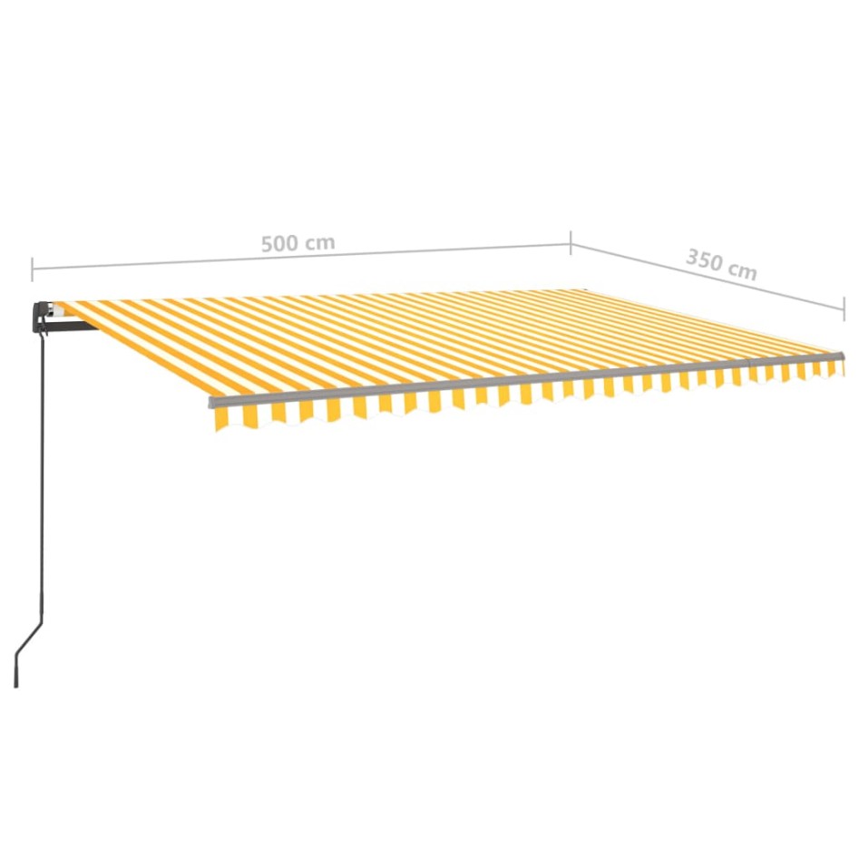 Toldo manual retráctil con postes amarillo y blanco 5x3,5