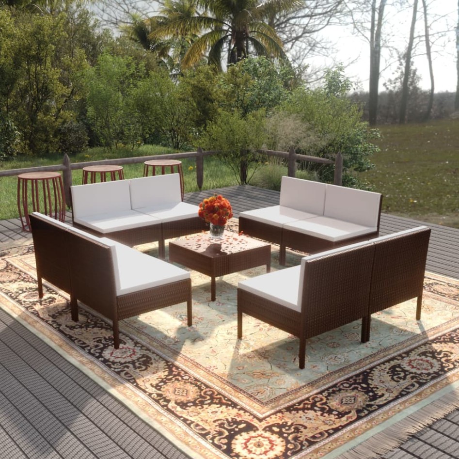 Set muebles de jardín 9 piezas y cojines ratán sintético