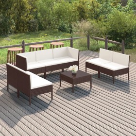 Set muebles de jardín 8 pzas y cojines ratán sintético