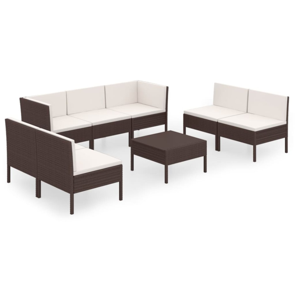 Set muebles de jardín 8 pzas y cojines ratán sintético