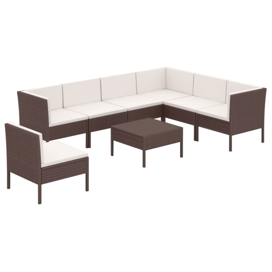 Set muebles de jardín 8 pzas y cojines ratán sintético