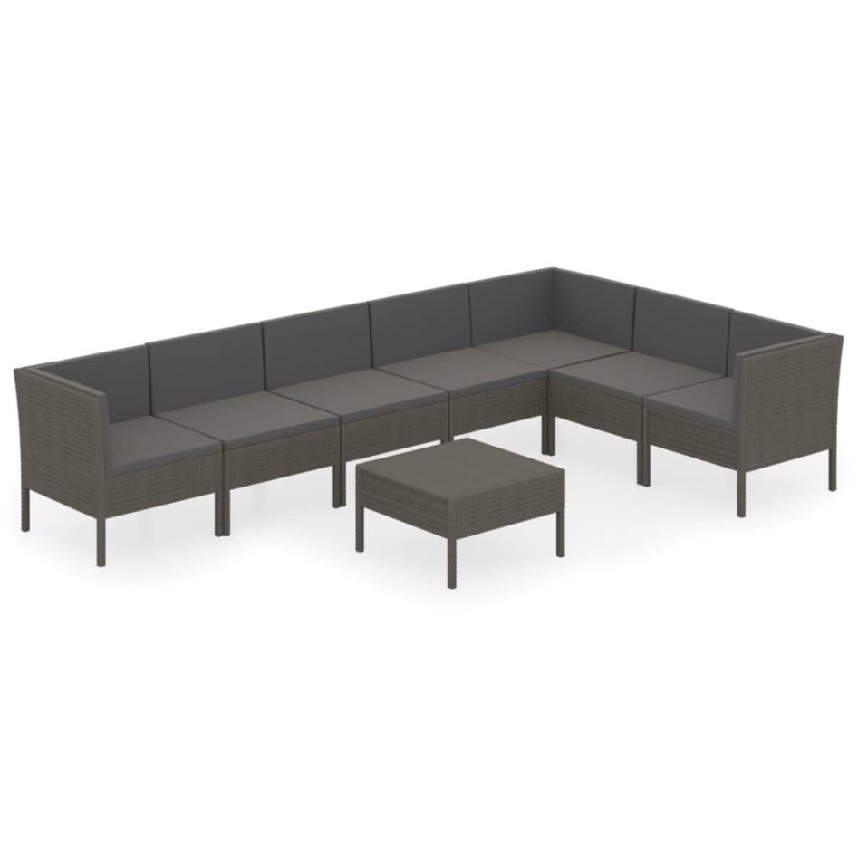 Set de muebles de jardín 8 pzas y cojines ratán sintético
