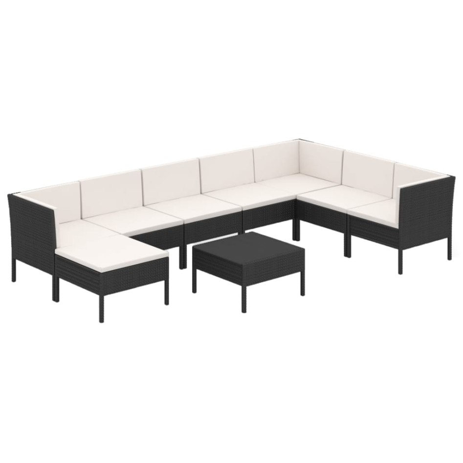 Set muebles de jardín 9 pzas y cojines ratán sintético