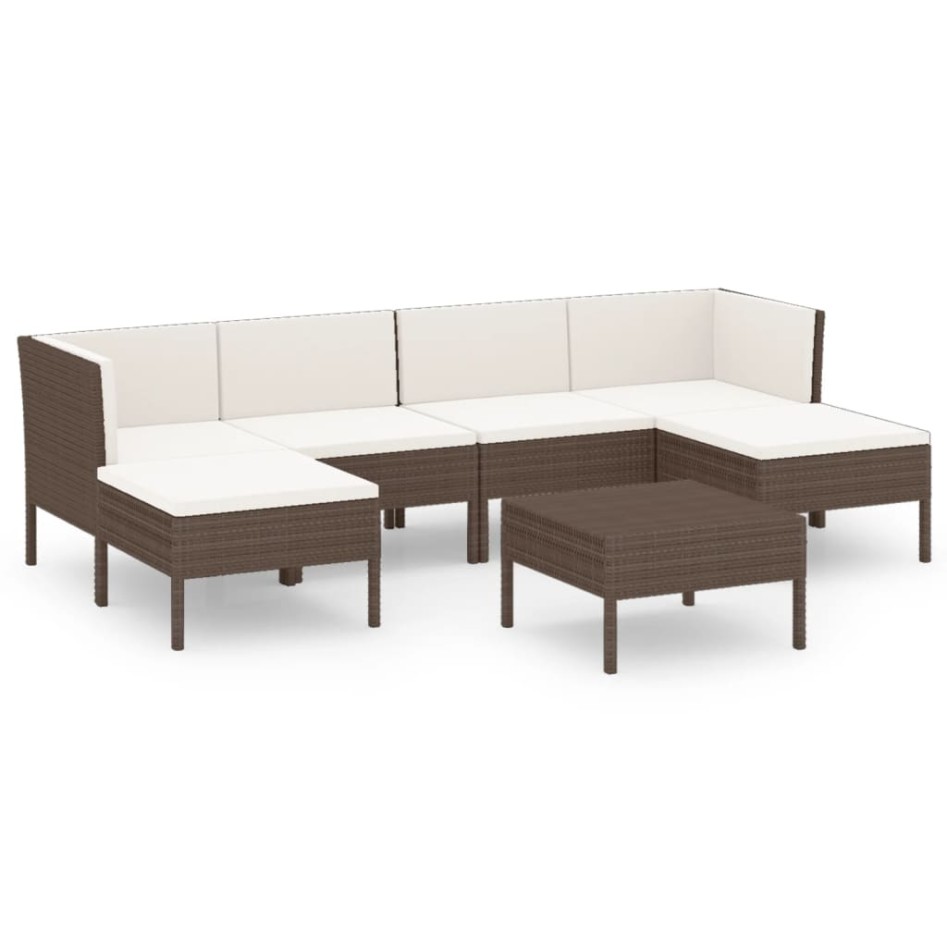 Set muebles de jardín 7 pzas y cojines ratán sintético