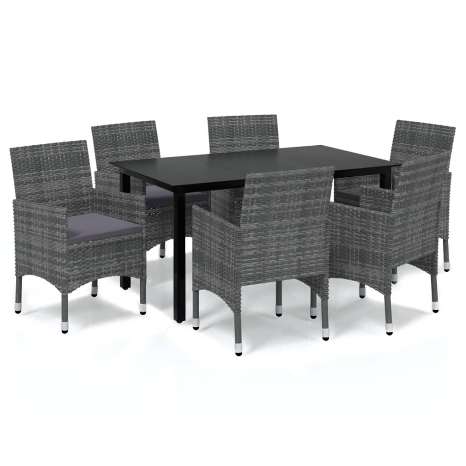 Set comedor jardín 7 pzas y cojines ratán sintético