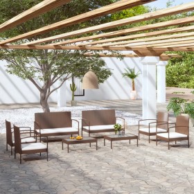 Set muebles de jardín 8 piezas y cojines ratán sintético