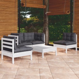 Muebles de jardín 5 pzas con cojines madera maciza de