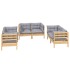Juego de muebles de jardín 6 pzas y cojines madera maciza