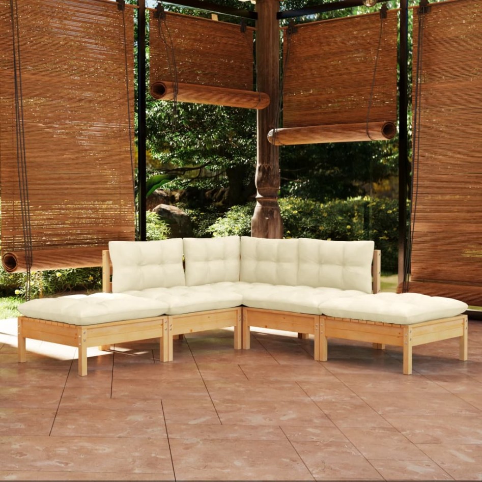 Muebles de jardín 5 piezas cojines madera de pino
