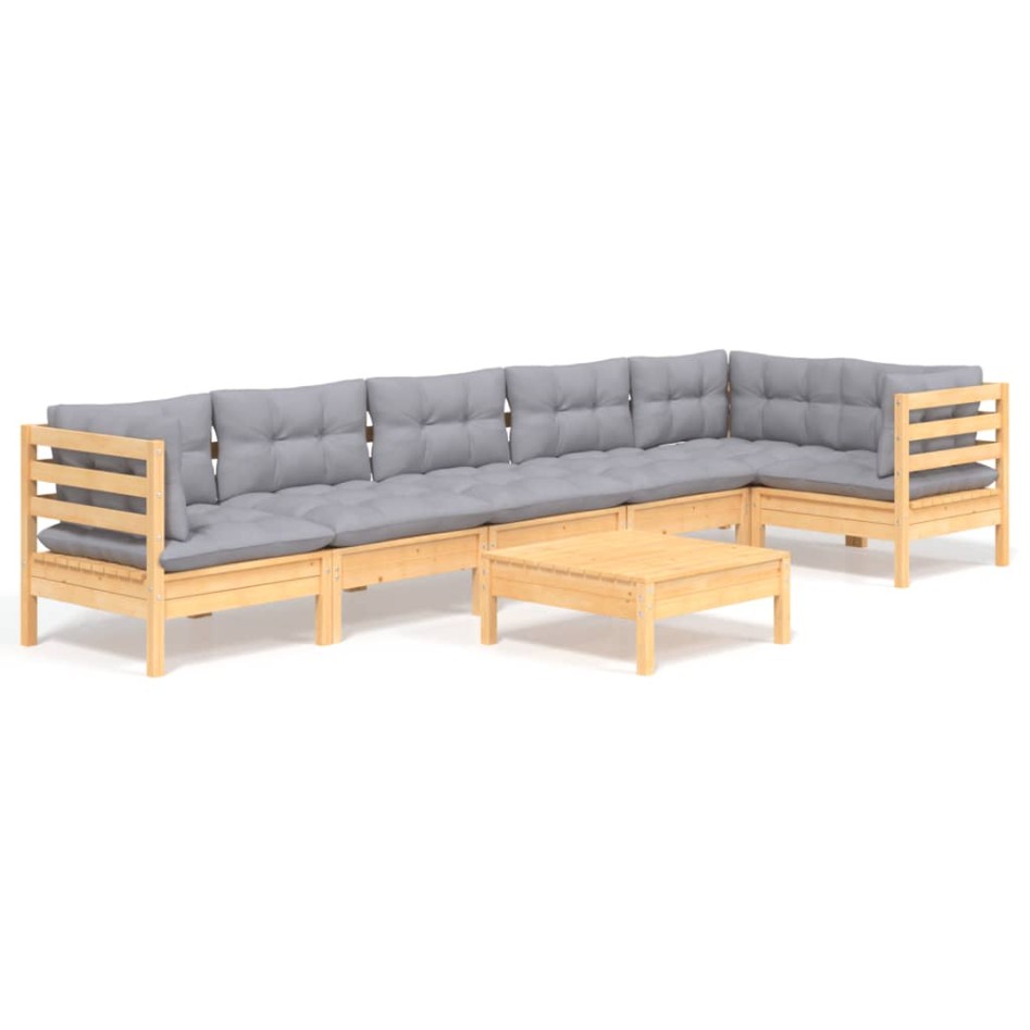 Juego de muebles de jardín 7 pzas y cojines madera pino