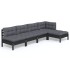 Muebles de jardín 5 pzas con cojines negro madera de