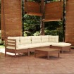 Muebles de jardín 6 pzas y cojines madera de pino marrón miel